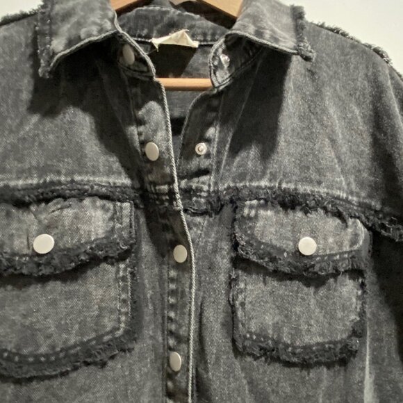 Grunge Goth Punk ROCK & ROLL Preppy Y2K Cotton Oversized Raw Seam Shirt Jacket S - Picture 3 of 11